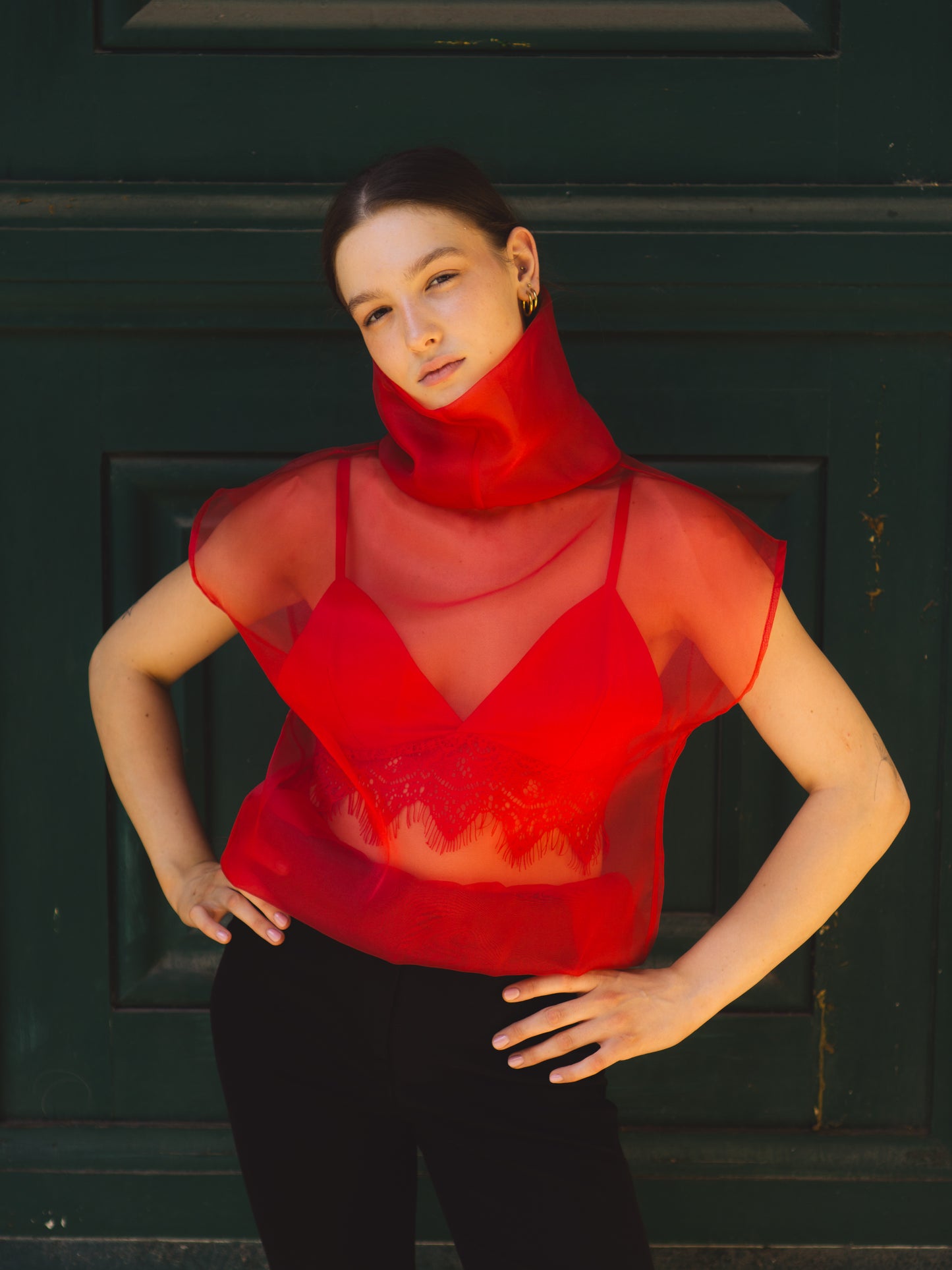 LUNA ORGANZA TOP IN ROSSO