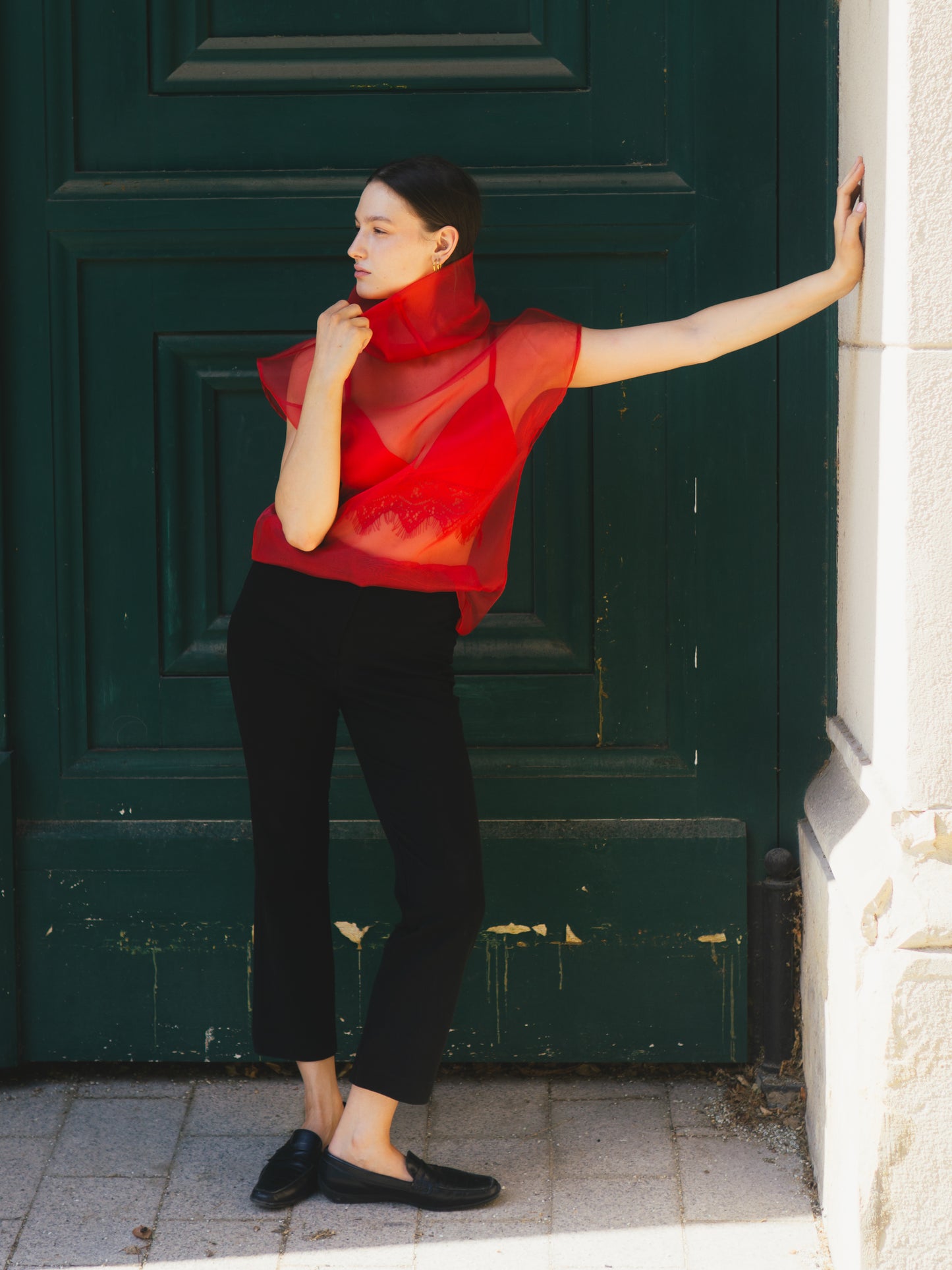 LUNA ORGANZA TOP IN ROSSO