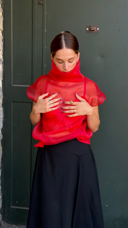 LUNA ORGANZA TOP IN ROSSO