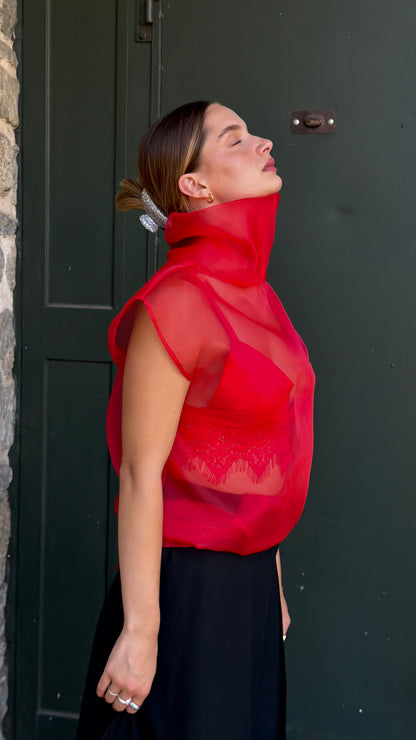 LUNA ORGANZA TOP IN ROSSO
